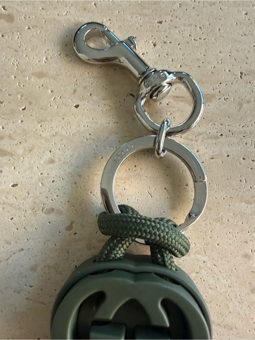 New Gucci Dark Green Knotted Rope Interlocking G Keychain Key Ring